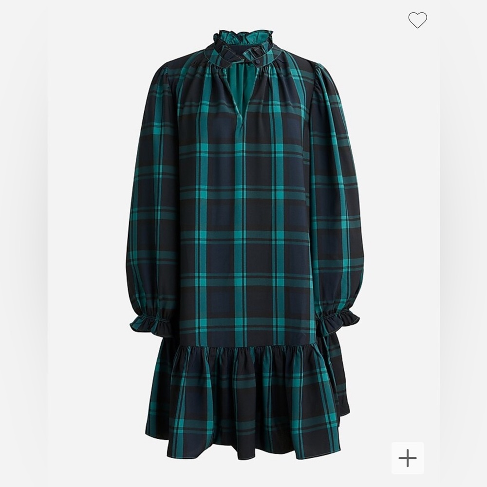 J. Crew Ruffle puff-sleeve dress in Black Watch tartan, size small